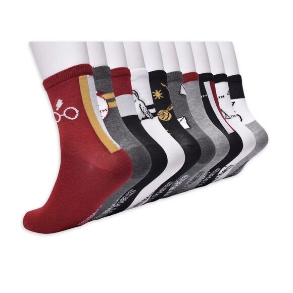 Harry Potter Womens Socks Graphic Crew Burgundy 10 Pack Shoe Sizes 4-10 B4 - Picture 4 of 6